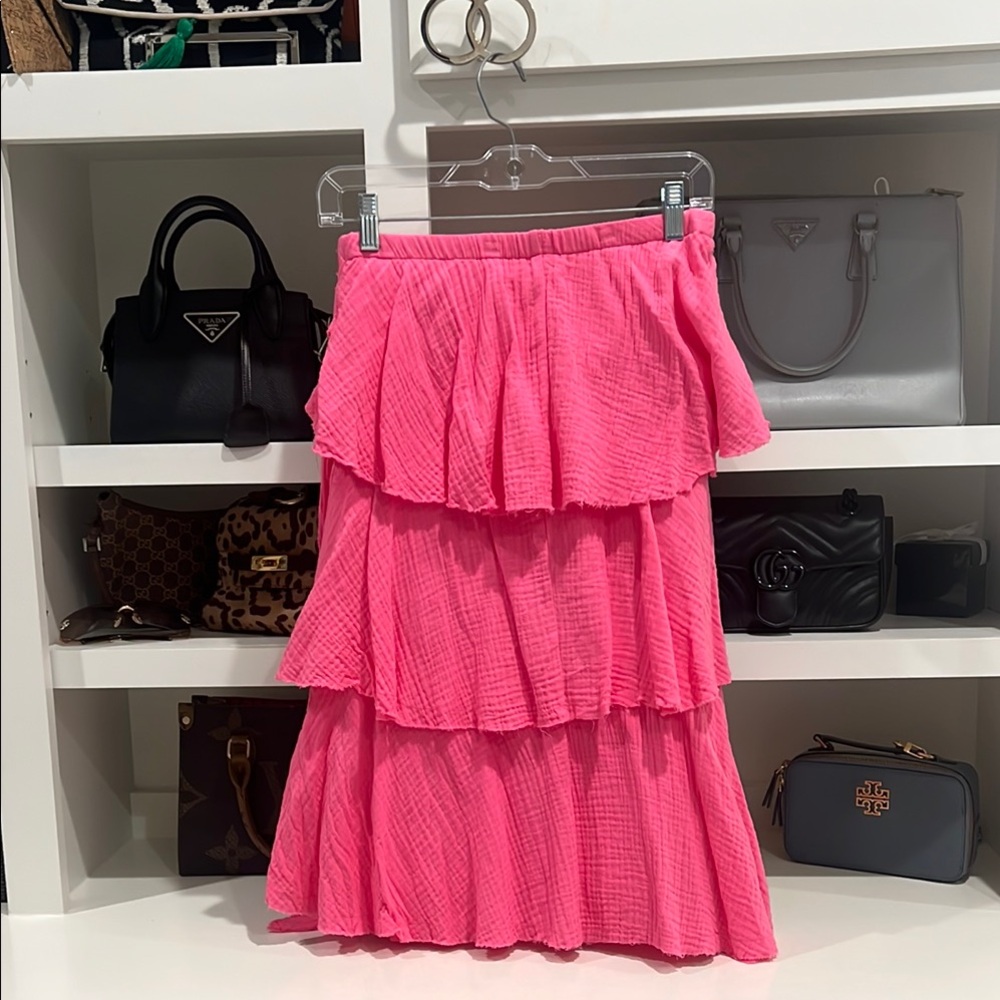 Pink Tiered Midi Skirt for Resort Wear